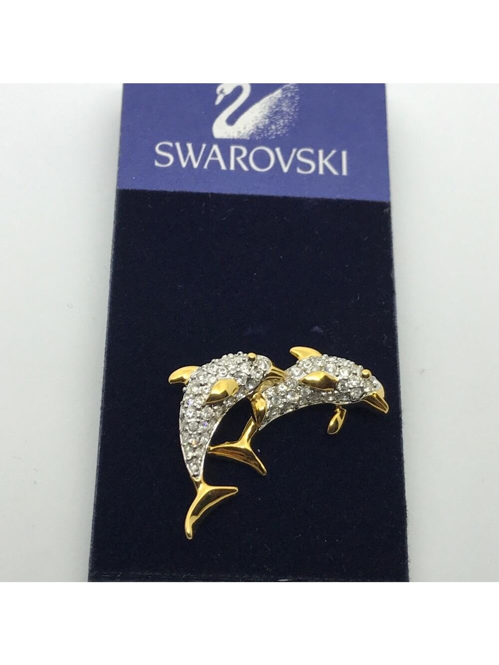 Swarovski Crystal Twin Dolphins Jumping Pin Brooch NWT